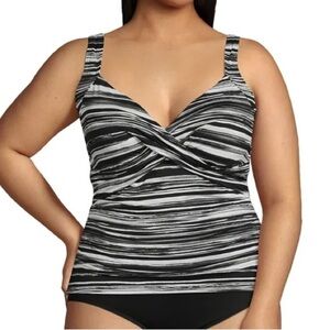Lands' End Women's Plus Size 22W Black Grey Wrap Underwire Tankini Swimsuit Top